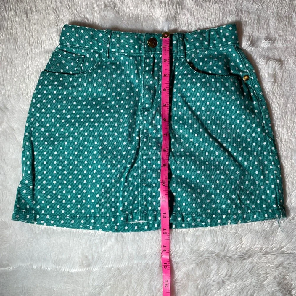 Gymboree Girls Cotton Teal Green Polka Dot Denim Mini Skirt Sz 8 Twee Indie Kid